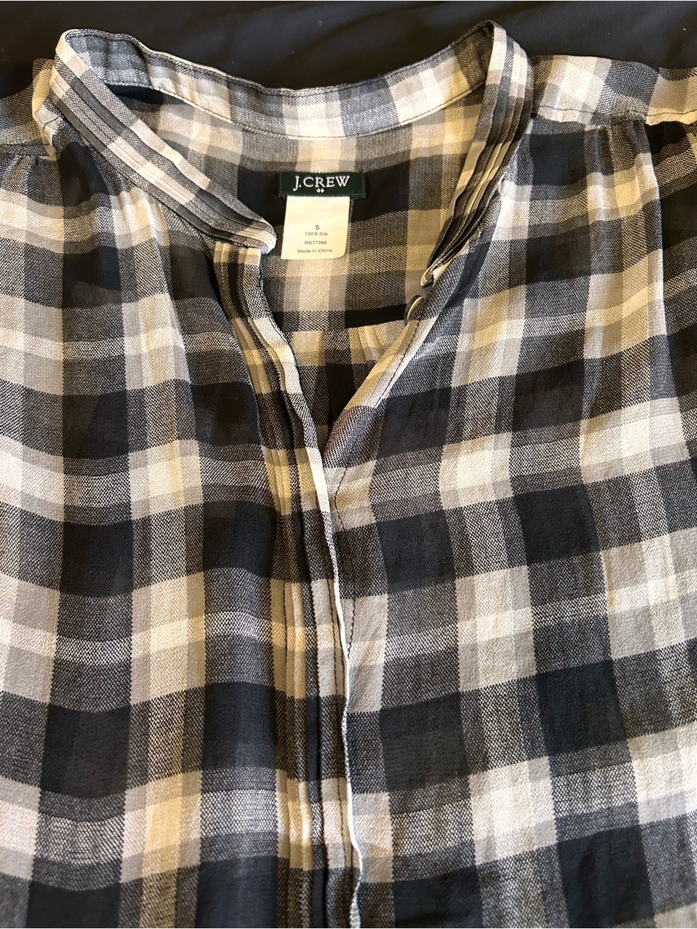J. Crew Silk Black and White Plaid Sheer Button Up Long Sleeve Women’s Small - Picture 3 of 7